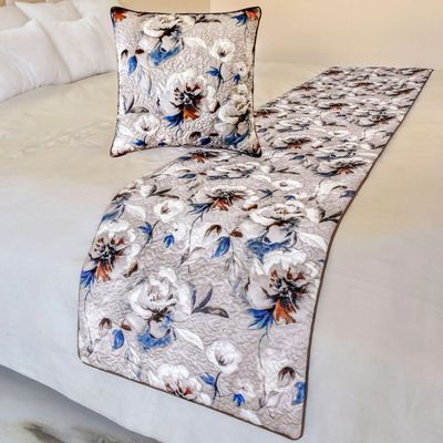 The HomeCentric King/Queen/Twin Ivory Decorative CA King 86"x18" Bed Runner Without Pillow Cover, Floral, Quilted Bed Scarf on Satin Fabric - Floral Harmony