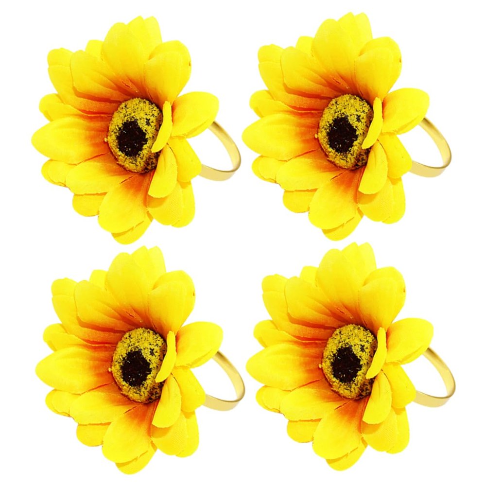4pcs Sunflower Napkin Rings Artificial Floral Holders for Weddings Valentine Day Parties Rustic Table Decor Lifelike Yellow Flower Design