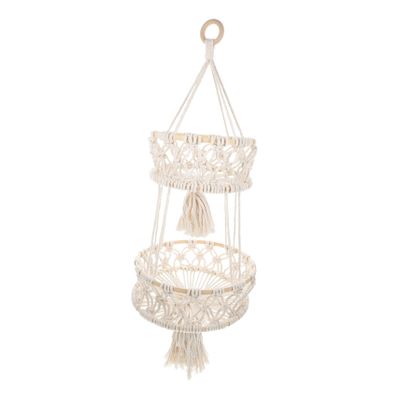 Amosfun Hanging Cotton Rope Fruit Basket Macrame Decorative Storage for Double Design for Fruits and Vegetables