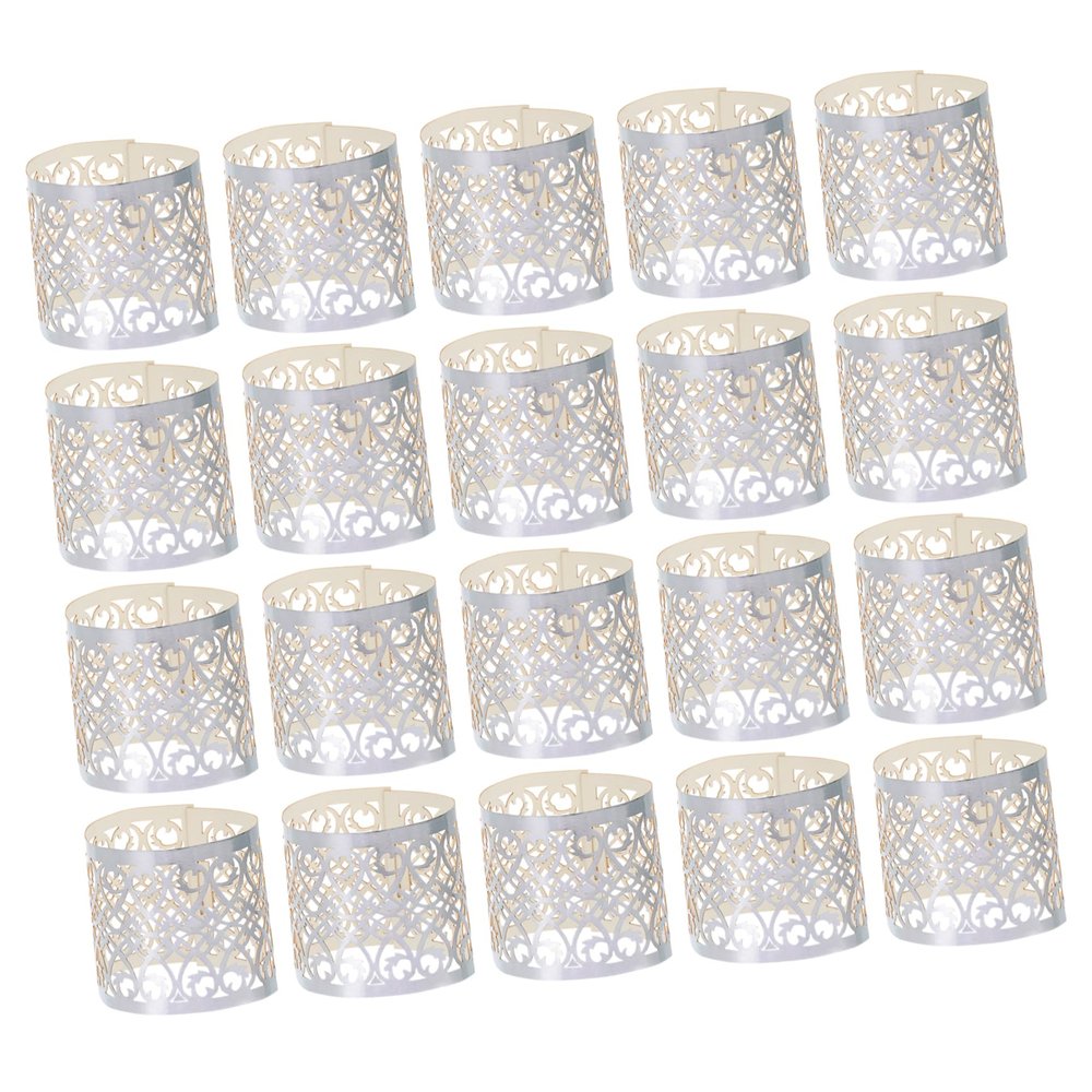 50pcs Hollow Paper Candle Wraps for Parties and Weddings Delicate Cylindrical Lampshade Decor for Festivals and Special Occasions Eye-catching Light Projection Reflective Silver