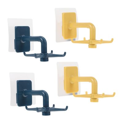 MUCKLILY 4pcs Rotating Adhesive Hooks Multi-Functional Wall-Mounted Hangers for Kitchen and Bathroom No-Drill Installation Yellow Dark Blue