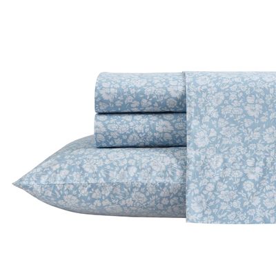 Laura Ashley - Queen Sheets, Cotton Percale Bedding Set, Lightweight & Breathable Home Decor (Heirloom Ditzy Blue, Queen)