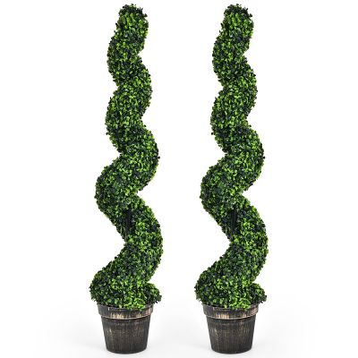 DREAMADE 4ft Faux Boxwood Topiary Tree, Spiral Sun-Protected Potted Fake Plant with Cement-Filled Plastic Pot, Artificial Tree Indoor Outdoor for Home Office Front Porch Garden