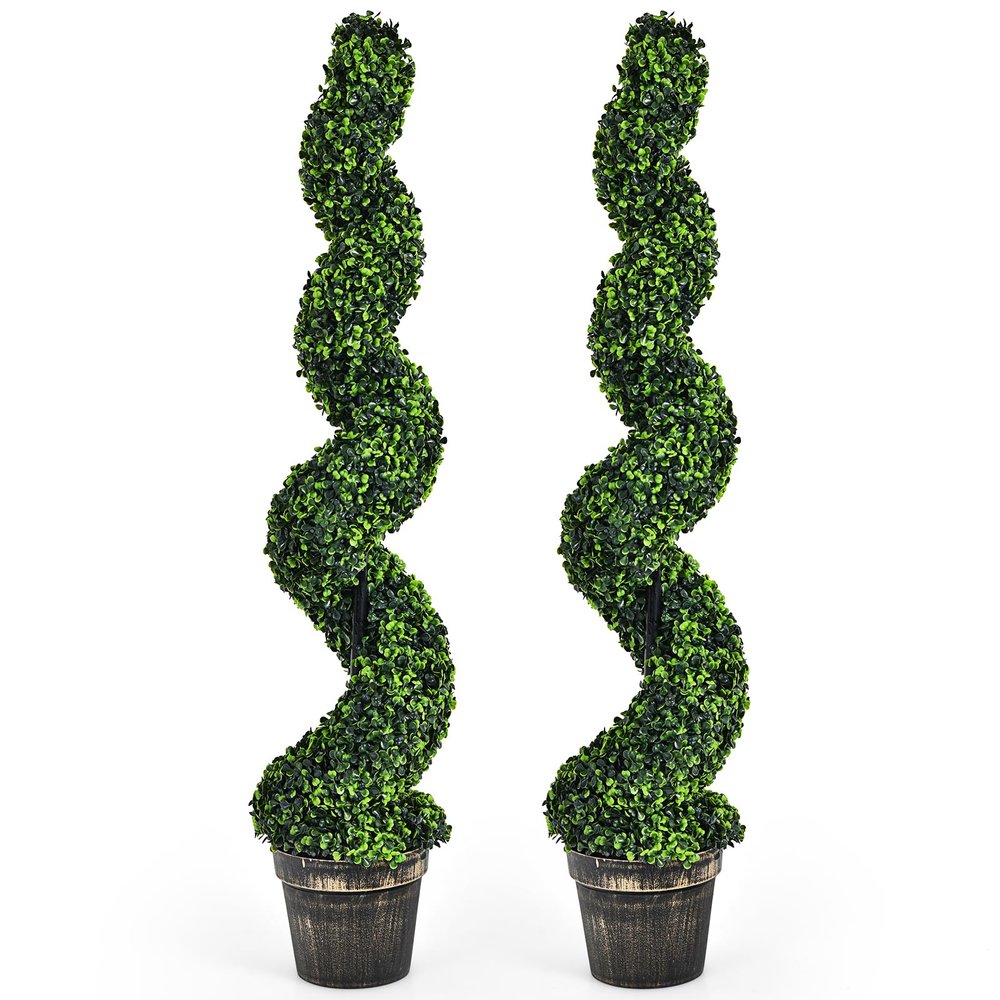 DREAMADE 4ft Faux Boxwood Topiary Tree, Spiral Sun-Protected Potted Fake Plant with Cement-Filled Plastic Pot, Artificial Tree Indoor Outdoor for Home Office Front Porch Garden