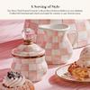 MACKENZIE-CHILDS Enamel Creamer, Creamer Dispenser with Pour Spout, Kitchen Enamelware, Pink-and-White Rosy Check view 2