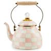MACKENZIE-CHILDS Enamel Tea Kettle, Stylish Tea Kettle for Stovetop, Pink-and-White Rosy Check, 2 Quarts view 1