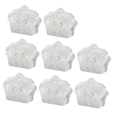 Amosfun 50pcs Wedding Favor Candy Boxes Elegant Hollow Out Sweets Box for White for Wedding Party Favors