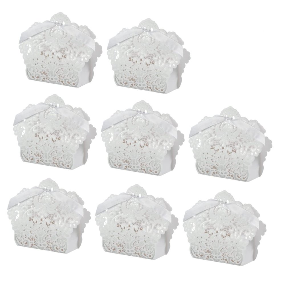 Amosfun 50pcs Wedding Favor Candy Boxes Elegant Hollow Out Sweets Box for White for Wedding Party Favors
