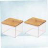 2 Pack Cotton Swab Holder with Bamboo Lid, Cosmetic Storage Dispenser view 2