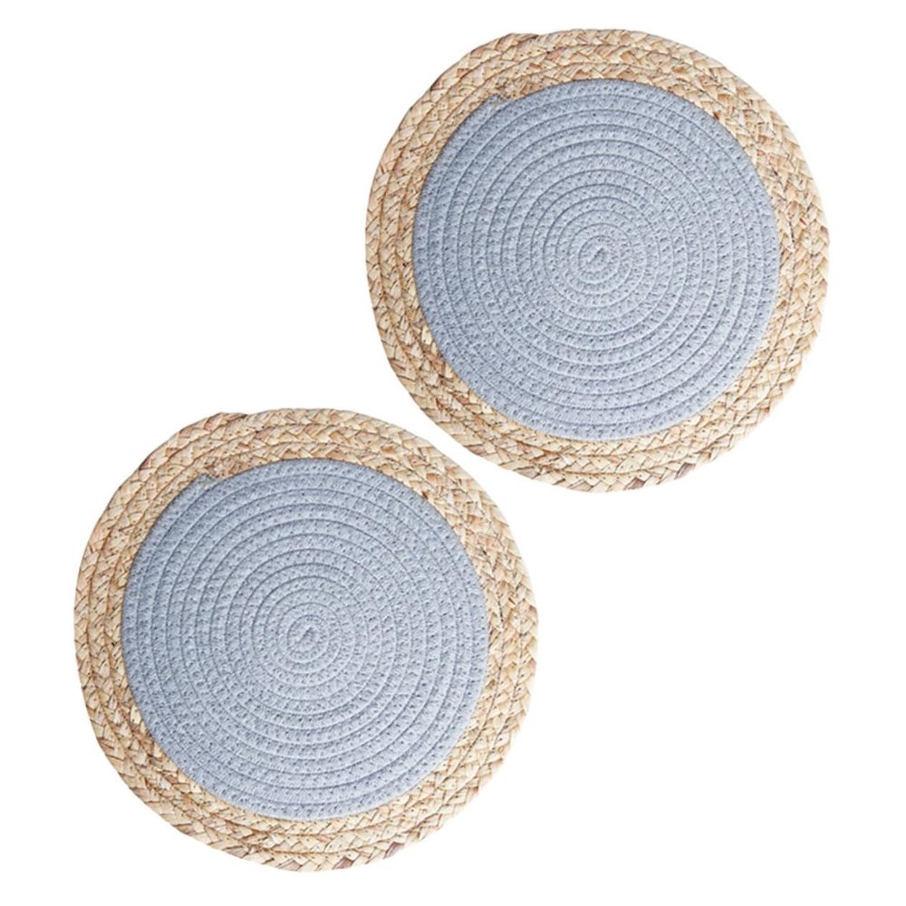 2pcs Straw Placemats Heat Insulated Round Table Mats for Dining Non- Lightweight Home Decor Easy to Clean Gourd Grass Design for Kitchen and Picnics