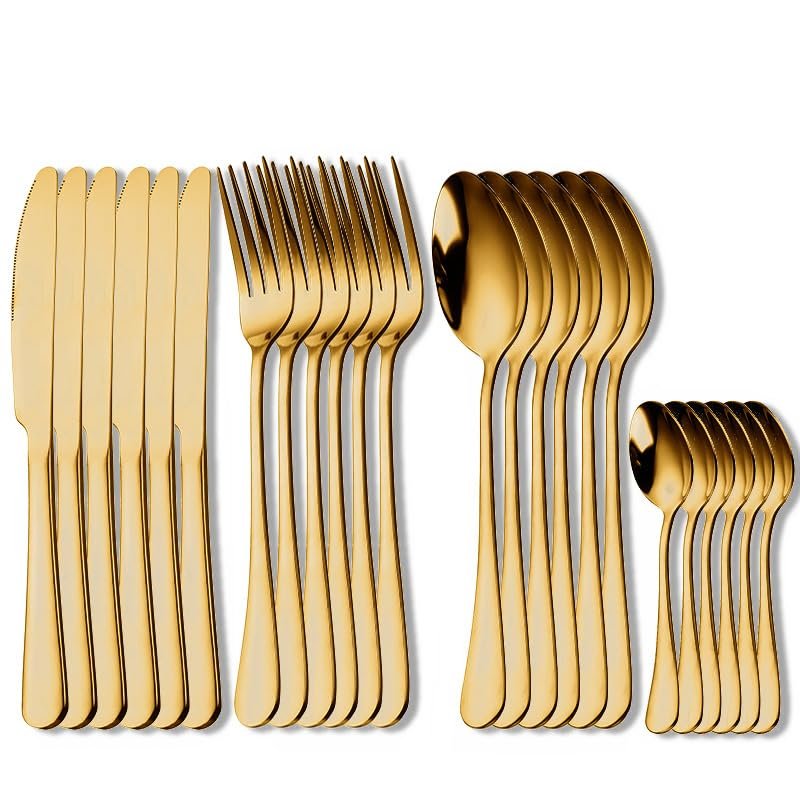 ONUIFIKE Silverware Set, 24 Piece Stainless Steel Tableware, Knife, Spoon, Fork, Tea Spoon Set, Cutlery Flatware Set (Color : Gold, Size : 24Pcs)