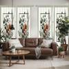 Ambesonne Botanical Window Curtains Pack of 2, Romantic and Bohemian Bouquet with Leaves Poppy Flowers on Squares, Lightweight Set with Rod Pocket, 4 Panels of - 28" x 84", Burnt Orange Laurel Green view 2