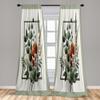 Ambesonne Botanical Window Curtains Pack of 2, Romantic and Bohemian Bouquet with Leaves Poppy Flowers on Squares, Lightweight Set with Rod Pocket, 4 Panels of - 28" x 84", Burnt Orange Laurel Green view 4