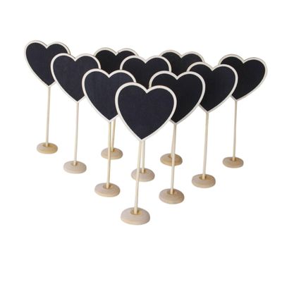 Amosfun 12pcs Mini Heart Wooden Blackboard Clips for Table Decor Party Supplies
