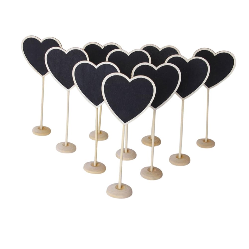 Amosfun 12pcs Mini Heart Wooden Blackboard Clips for Table Decor Party Supplies