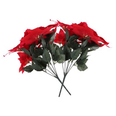 Amosfun 2pcs Faux Poinsettia Bunches for Home and Garden Realistic Artificial Flowers with Leaves for Holiday Arrangements and Festive Decorations