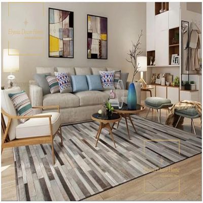 ELYSSIA DECOR HOME Leather Area Rug, Cowhide Stripes Patterned, Premium Hand Made Carpet, Artisan Crafted Non Slip Floor Accent for Dining Room, Living Room Rug, Color: Dark Grey, Size: 9X12 ft