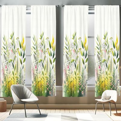 Ambesonne Nature Window Curtains Pack of 2, Dream Garden Scene Leafy Huddle with Blush Tone Flower Details Print Boho, Lightweight Set with Rod Pocket, 4 Panels of - 28" x 63", Fern Green Pink White