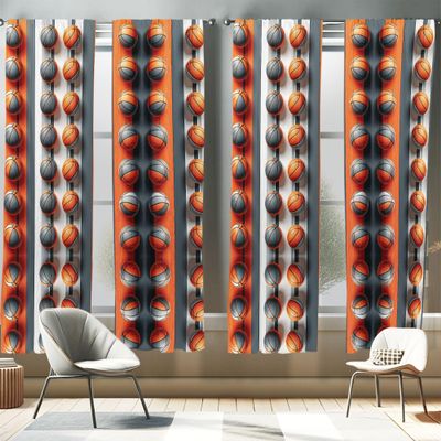 Ambesonne Basketball Window Curtains Pack of 2, Contemporary Abstract Design of Sports Theme Ball Pattern with Stripes, Lightweight Set & Rod Pocket, 4 Panels of - 28" x 84", Vermilion Purpleblue
