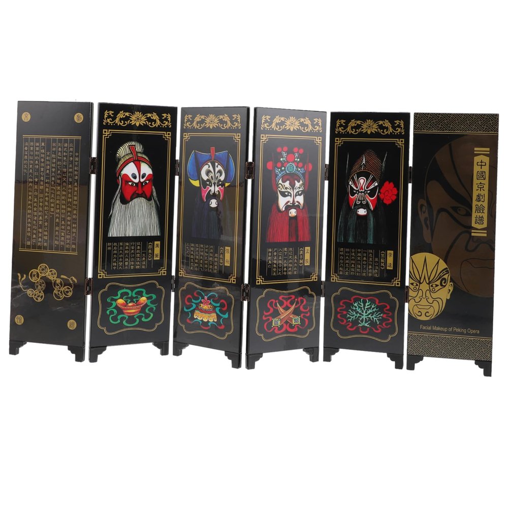 Amosfun Mini Chinese Style Wooden Folding Screen Room Divider Antique Decorative Panel for Desktop Traditional Craftsmanship for Home Decor and Cultural Enthusiasts