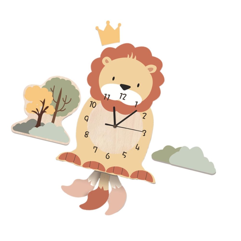 ORFOFE PVC Cartoon Lion Wall Clock Unique Living Room Decor for Boys and Girls