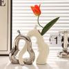 Silver Modern Art Unique Cross Ceramic Vases, Face Art Vases, Abstract Pear Shape Ceramic Vases, White Ceramic Vase, Modern Minimalist Vase, Modern Geometric Vases, Perfect Home Decor Vase (Size : La view 3