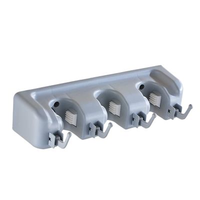 Holibanna Wall Mounted Mop and Broom Holder Positions Hooks Easy to Install Multi-purpose Organizer for Kitchen and Bathroom Abs Plastic Grey