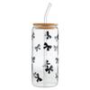 Bella Sleep + Spa Glass Tumbler With Lid and Straw Glass Cup With Bamboo Lid, 20-Ounce, Bows view 3