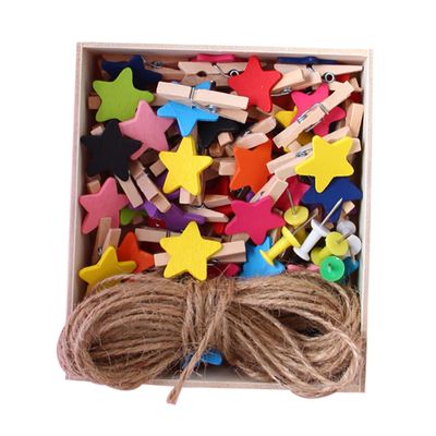 PRETYZOOM 57pcs Wooden Photo Clips Star Shape Photo Box Wall Hanging Easy to Use and Decorate