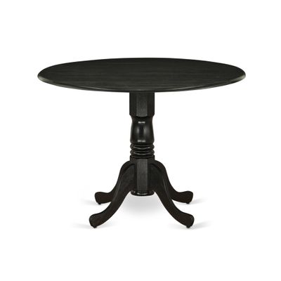Ergode DMVA5-BLK-C-VV 5-Piece Kitchen Dining Set - 4 Wood Chairs with Linen Fabric Seat - Drop Leaves Round Table - Black Finish