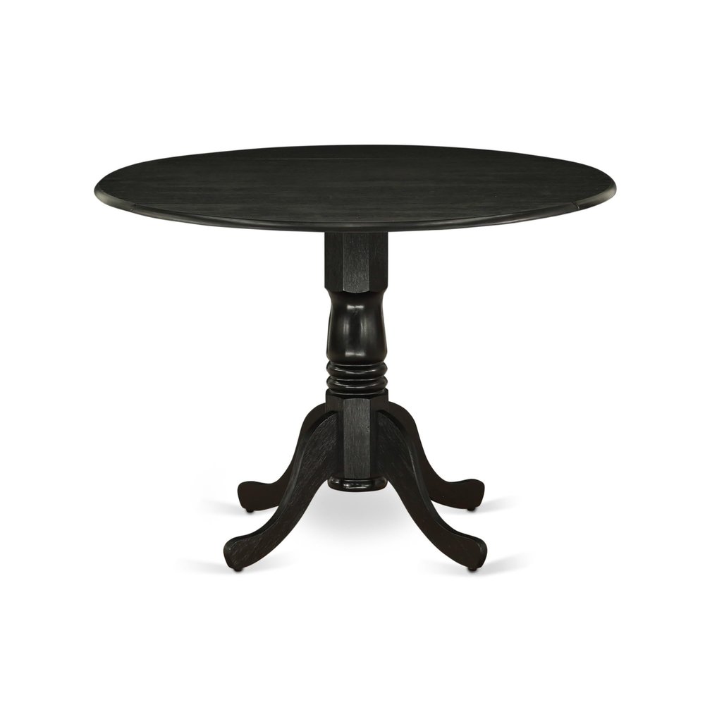 Ergode DMVA5-BLK-C-VV 5-Piece Kitchen Dining Set - 4 Wood Chairs with Linen Fabric Seat - Drop Leaves Round Table - Black Finish
