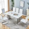 LUFTUT White Dining Table Set for 6,63'' Rectangular Dining Room Table with Silver Stainless Steel Base,Marble Kitchen Table with 6 PU Leather Dining Chairs Ideal for Living Room view 2