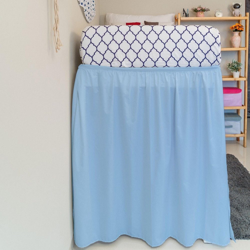 Cottington Lane Ruffled Dorm Bed Skirt Twin XL 42 Inch Drop, 100% Microfiber Twin Extra Long Dorm Bedding Wrap Around Elastic Dust Ruffle, Light Blue
