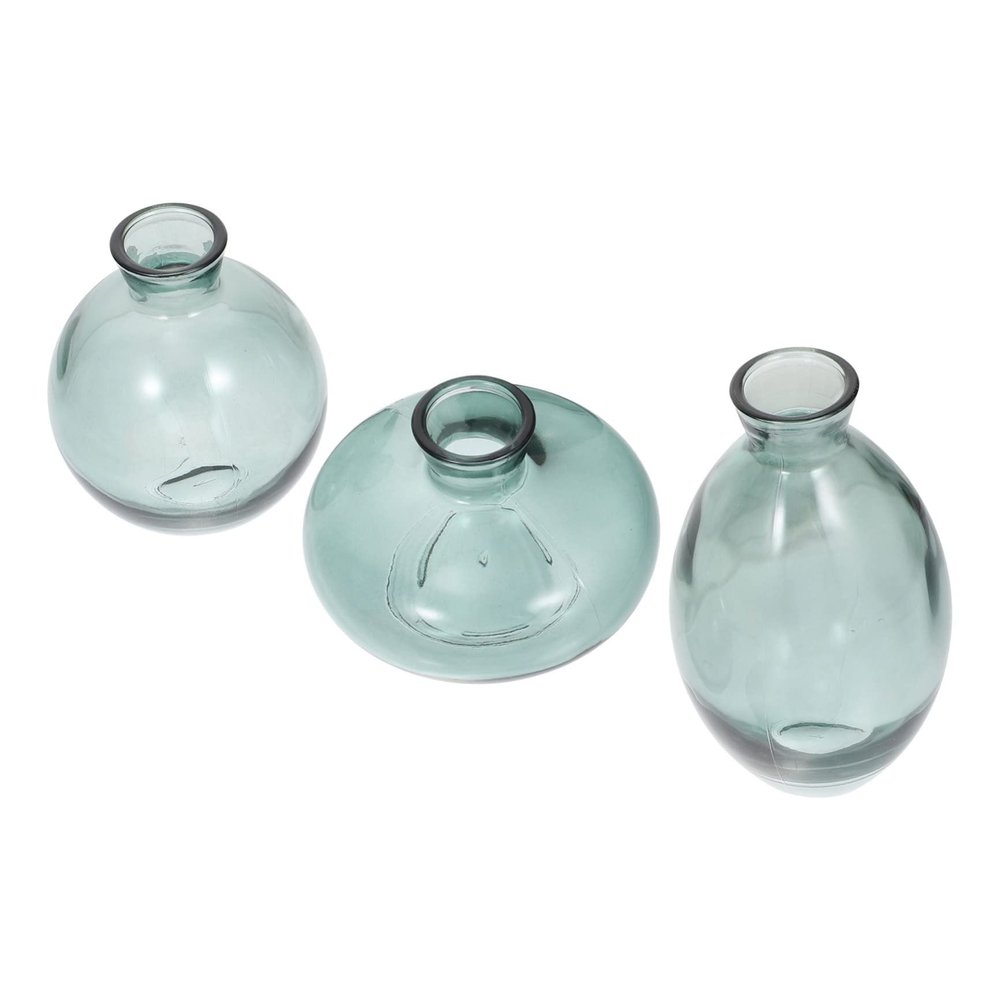 Holibanna 3pcs Simple Glass Hydroponic Flower Vase Set for Home Decor Mini Decorative Vases for Office Chic Arrangement Holders Green Color Floral Displays