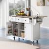Jintop Multipurpose Kitchen Cart Cabinet with Rubber Wood Drop-Leaf Countertop,Internal Storage Cabinet Racks W/ 5 Wheels & 3 Drawers for Dining Room, Home,Bar,White view 1