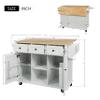 Jintop Multipurpose Kitchen Cart Cabinet with Rubber Wood Drop-Leaf Countertop,Internal Storage Cabinet Racks W/ 5 Wheels & 3 Drawers for Dining Room, Home,Bar,White view 2