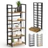 5 Tier Wood Book Shelf Organizer, No Assembly Bookshelf for Bedroom Living Room Office, Rustic Foldable Book Case, Tall Bookshelves, Open Book Shelves, Decorative Folding Shelf Display, Tall Bookcase view 1