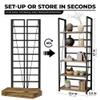 5 Tier Wood Book Shelf Organizer, No Assembly Bookshelf for Bedroom Living Room Office, Rustic Foldable Book Case, Tall Bookshelves, Open Book Shelves, Decorative Folding Shelf Display, Tall Bookcase view 3