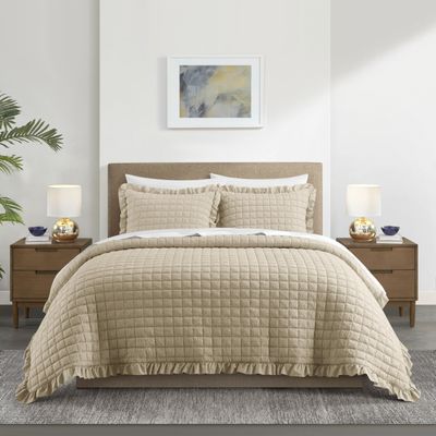 Chic Home Revel Queen Quilt Set 3-Piece Diamond Stitched Lightweight Coverlet with 2 Pillow Shams, Beige