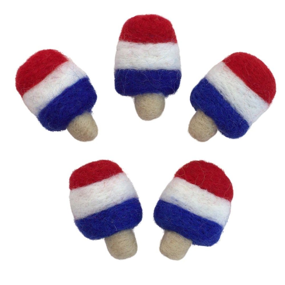 Matthew + Mae Felted Popsicles- Set of 3, 5, or 10- MINI Shapes- Red White Blue- Fourth of July Home Decor, Memorial Day Tiered Tray Bowl Filler- Approx. 2" Tall x 1.25" Wide - 100% Wool