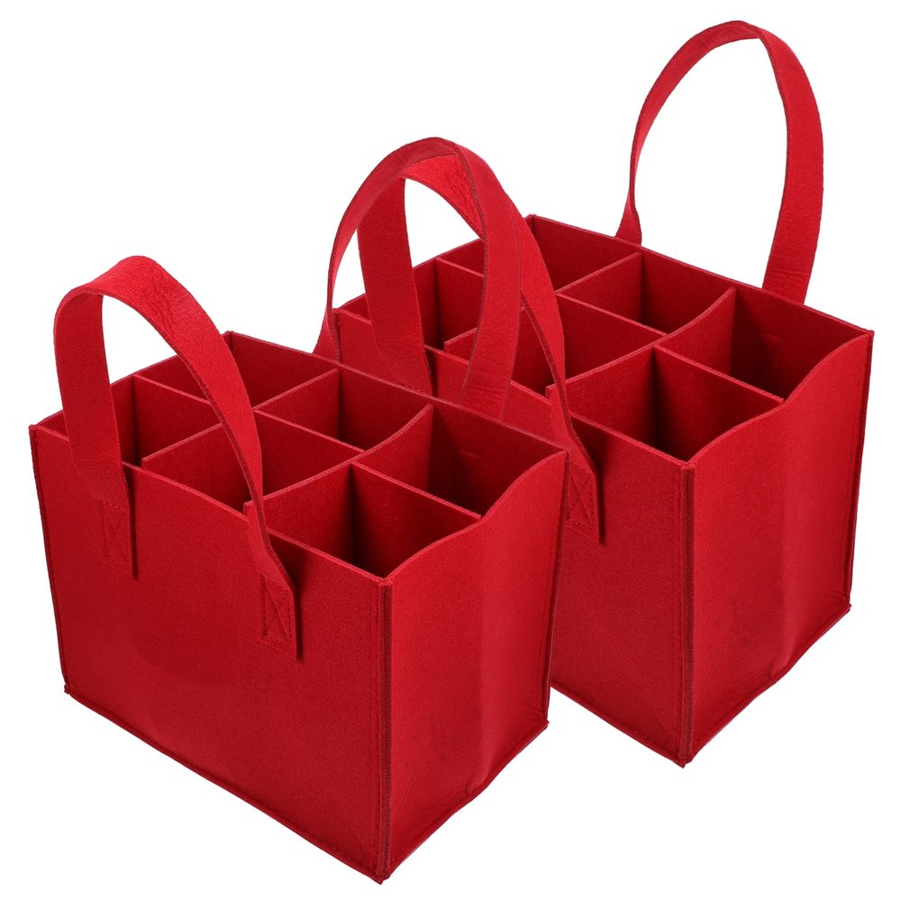 BIUDECO 2pcs Wine Bottle Carrier with Handle Compartment Portable Felt Wine Tote for Travel Picnic and Parties Bag for Beer and Storage