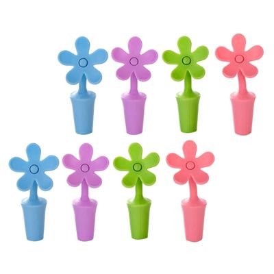 8pcs Flower Shape Silicone Wine Stoppers for Sealing Wine Lovers with Fun Colors
