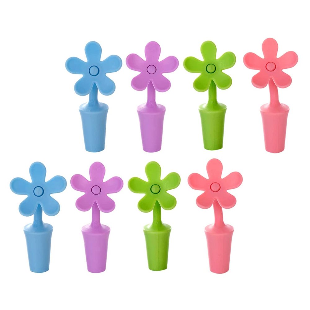 8pcs Flower Shape Silicone Wine Stoppers for Sealing Wine Lovers with Fun Colors