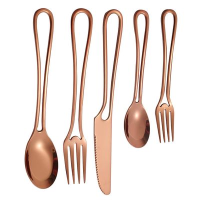 ONUIFIKE Silverware Set, 4/16/24/32 Pieces Tableware Stainless Steel Spoons And Forks Hollow Retro Line Tableware Steak Knives And Forks, Cutlery Flatware Set (Color : Rose gold, Size : 1Set-4Pcs)