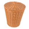 Amosfun Imitation Rattan Round Storage Basket with Lid Versatile Waste Container for Bathroom Living Room and Bedroom Stylish Sundries Holder for Clothes Toys and More view 1