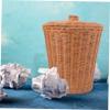 Amosfun Imitation Rattan Round Storage Basket with Lid Versatile Waste Container for Bathroom Living Room and Bedroom Stylish Sundries Holder for Clothes Toys and More view 2