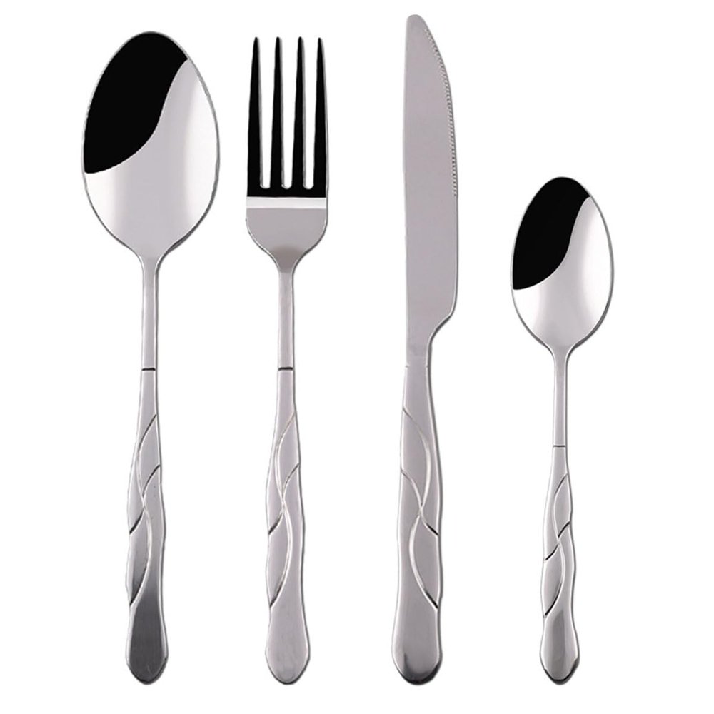 24 Piece Silverware Set Creative Patterned Handle Flatware Set for 6,Food-Grade Mirror Polished Tableware Eating Utensils Set for Home Kitchen,Mirror Polished,Dishwasher Safe