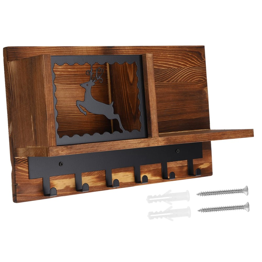 Zerodeko Wall Mounted Key Organizer Stand with Wood Slats and Iron