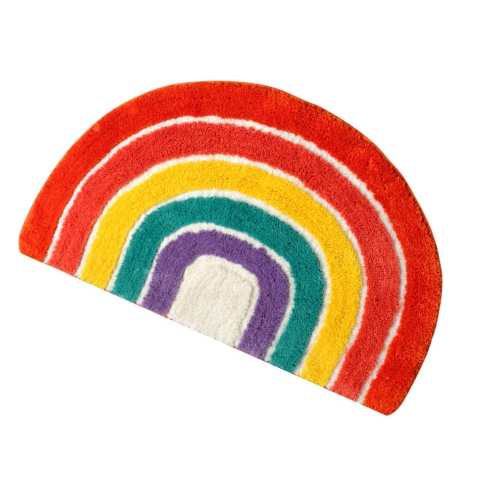 Amosfun 1pc Cartoon Rainbow -Skid Mat Semicircular Bathroom Floor Rug Soft and Home Mat for Boys and Girls Non- Design for Bathroom and Play Area