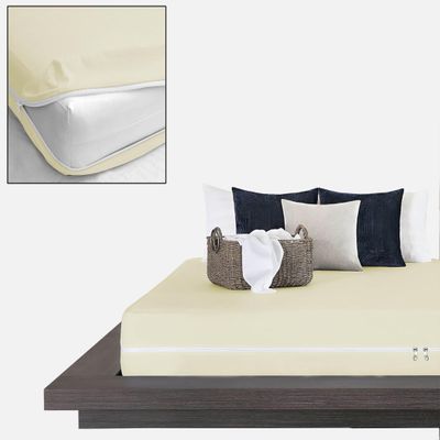 1 Pcs Zipper Fitted Sheet Queen Size (60X80), 14" Deep Pocket, Microfiber Super Soft Comfy and Easy to Put, Fitted Sheet Zipper Queen Size Fitted Sheet - Ivory Color